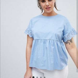 Eyelet-Sleeve Smock Blouse